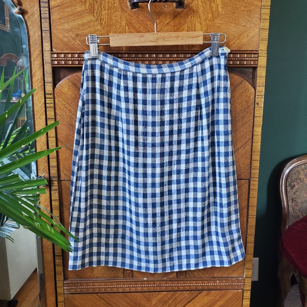 Vintage 50s Linen Gingham Mini Pencil Skirt